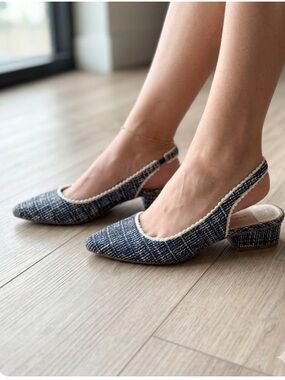 Chinese Laundry Navy Tweed Slingback Block Heels